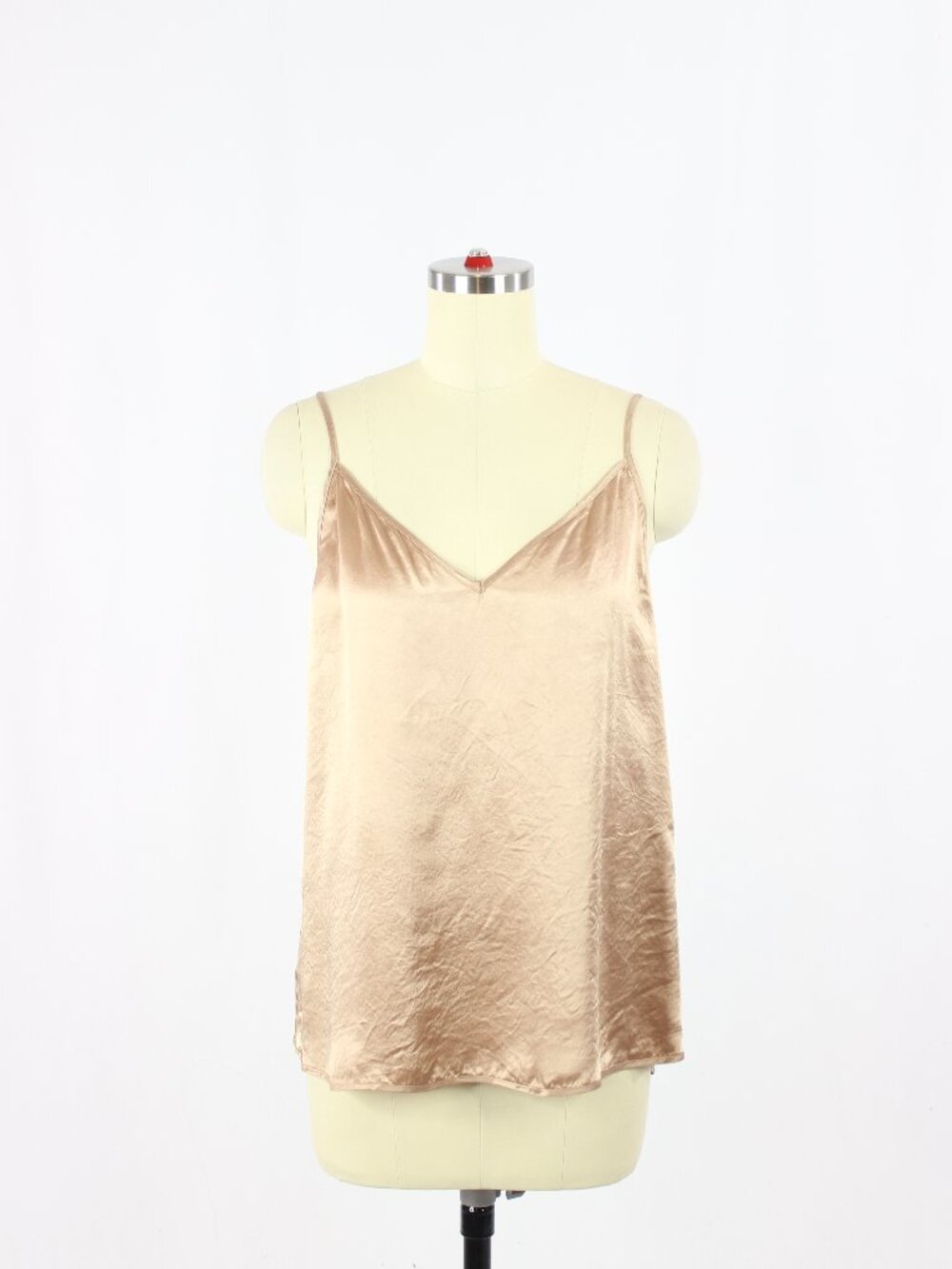Aritzia BABATON Everly Golden Taupe Satin V-Neck Camisole Tank, Size S